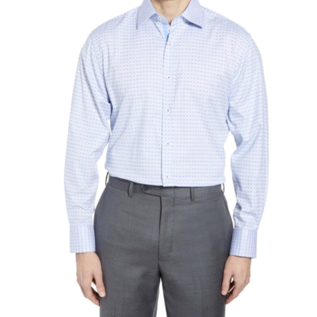 Michael Kors Blue Geometric Abstract Print Button Up Long Sleeve Dress Shirt
